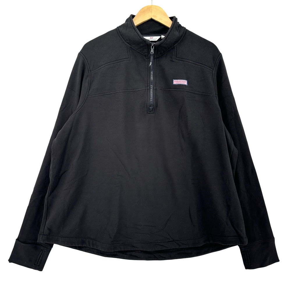 Vineyard Vines Womens The Shep Shirt Quarter Zip Pullover Black 2X Thumbhole